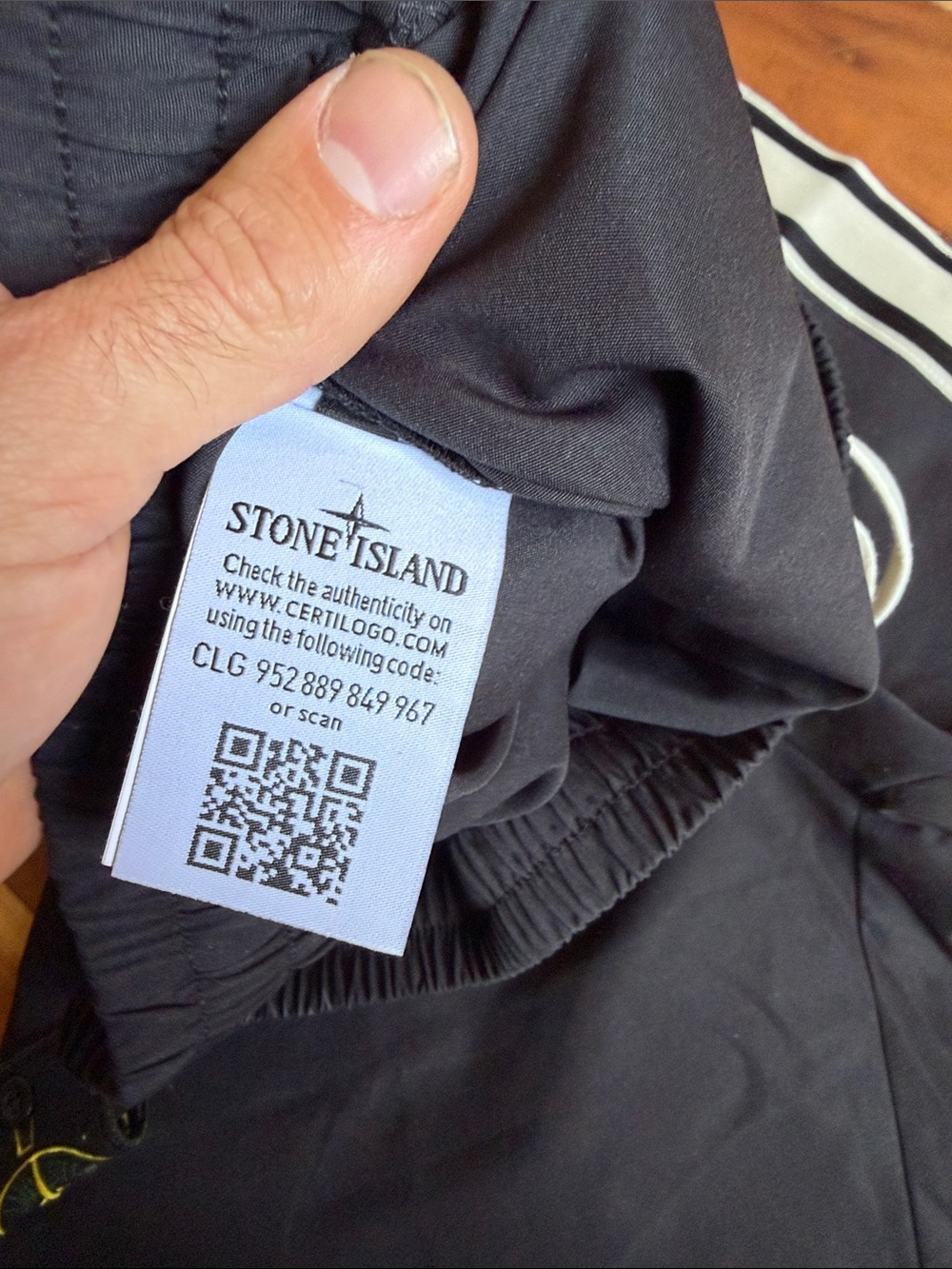 Stone Island Black Athletic Shorts with White Trim - Picture 2 of 4